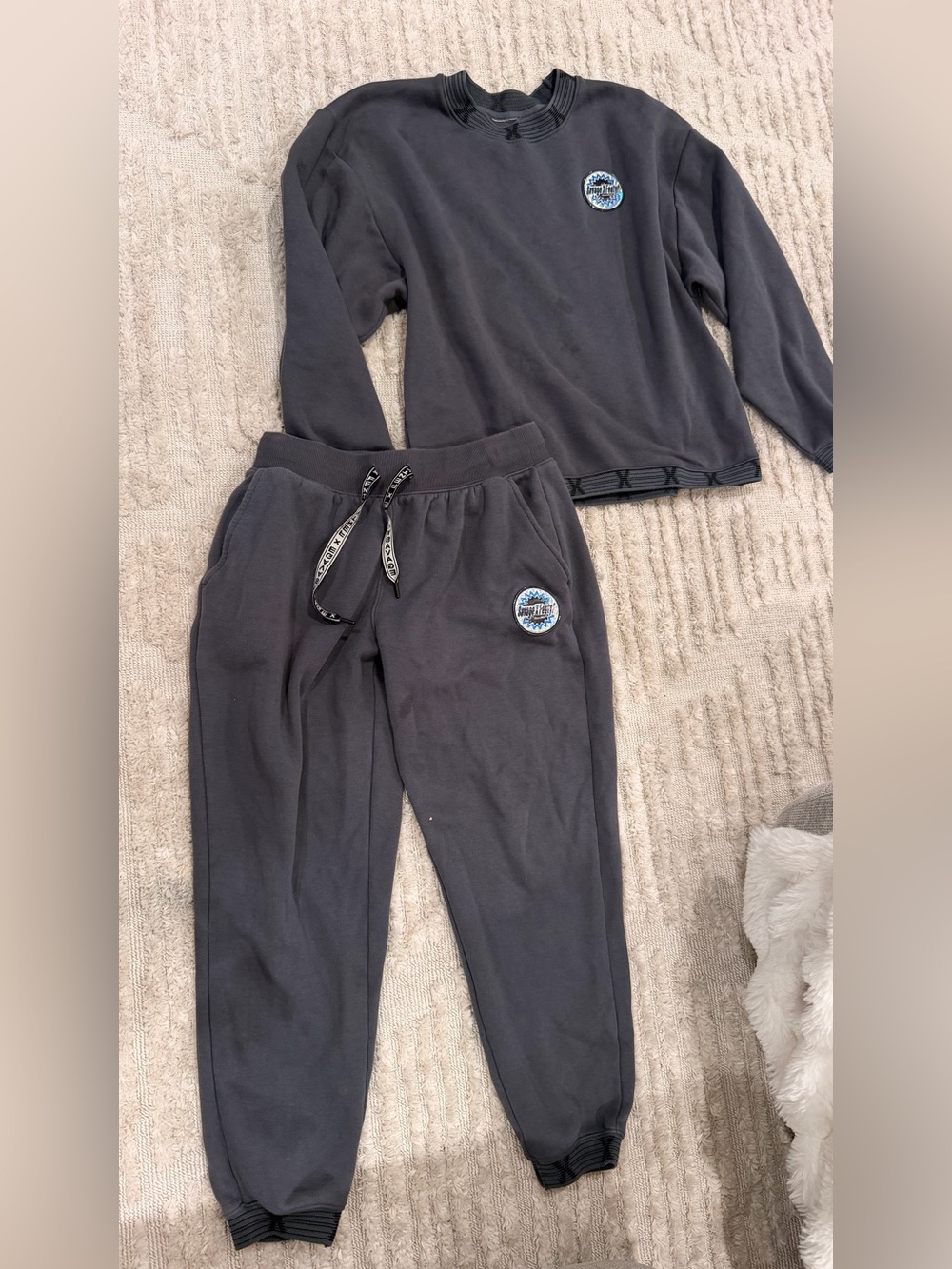 Women Fenty Charcoal Grey Sweatpants - oil stains
